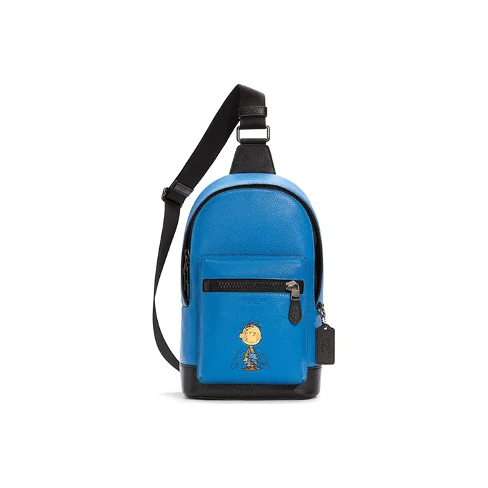 COACH Peanuts Snoopy Collaboration West Leather Shoulder Bags Backpacks Crossbody Bags Small Size Men's Blue & Black