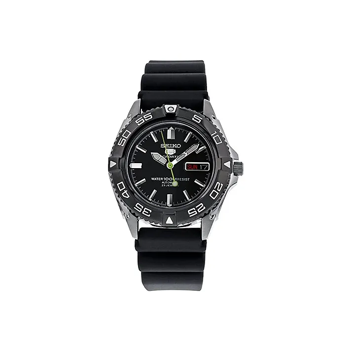 SEIKO Series 5 Mechanical Movement Rubber Strap Watch Men's Watches Black Dial SNZB23J2
