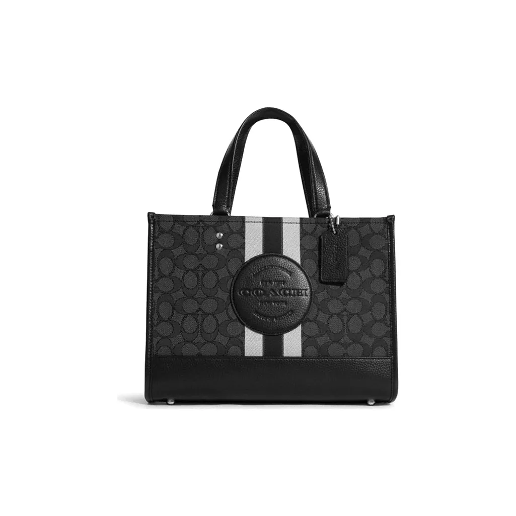COACH Dempsey Vintage Linen With Leather Tote Bag Shopping Bag Handbag Women's Black & Black Monogram
