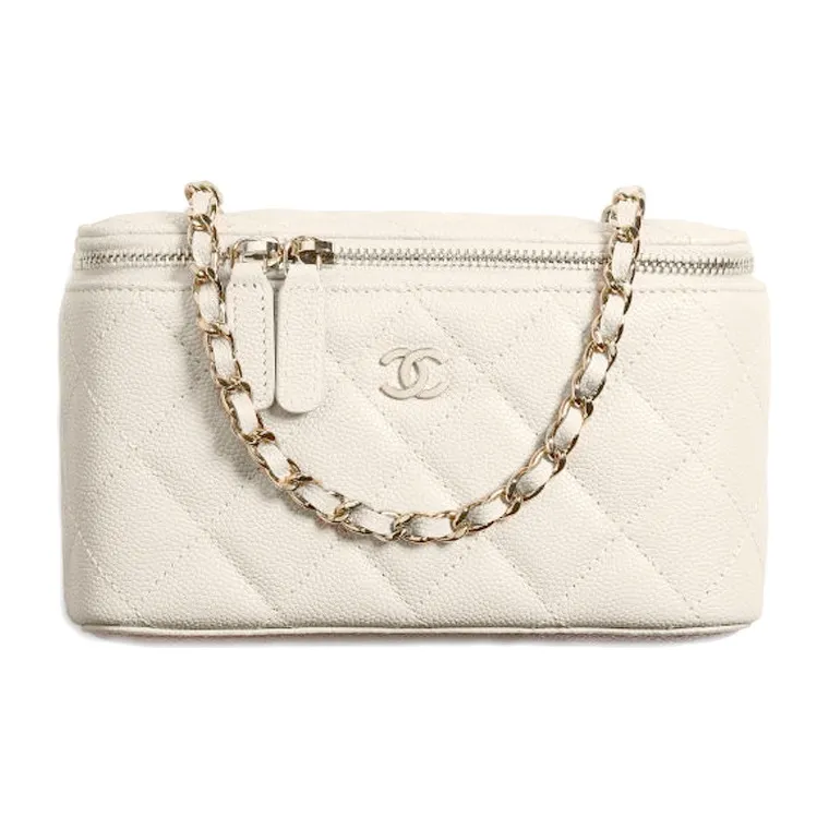 CHANEL Grain Calfskin Crossbody Bags Women's White