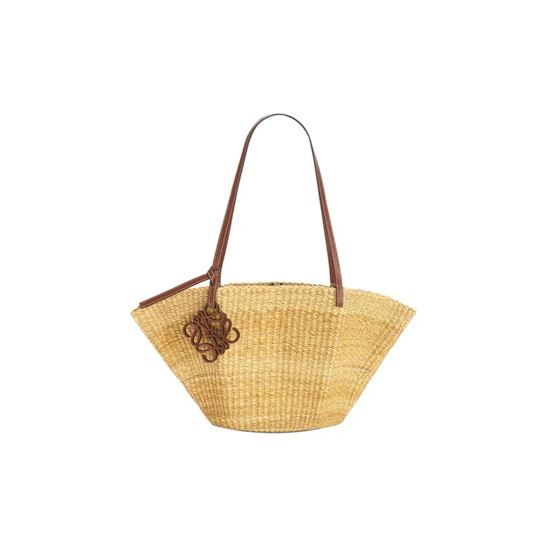 LOEWE Basket Straw Woven Vacation Bag, One Shoulder Handbag Regular Women's Beige