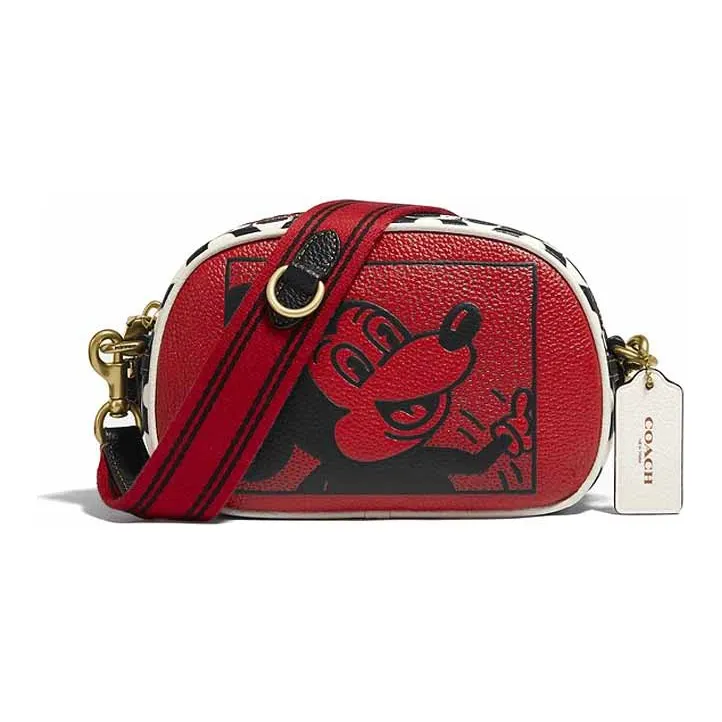 COACH Disney X Keith Haring Collaboration Camera Leather Camera Bag Shoulder Bag Crossbody Bag Small Size Women's Red
