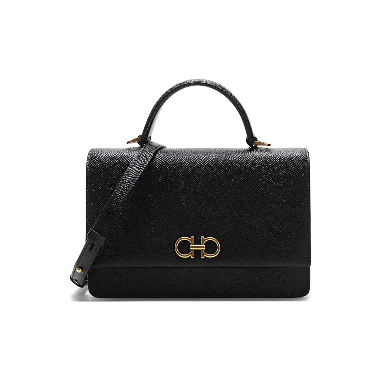 FERRAGAMO GANCINI Cow Leather Portable Crossbody Bag Shoulder Bag Mini Women's Black