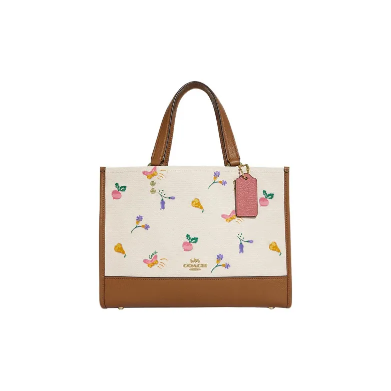 COACH Dempsey Coated Canvas With Leather Tote Bag, Shopping Bag, Handbag Tubas Women's Dark Khaki & Ecru
