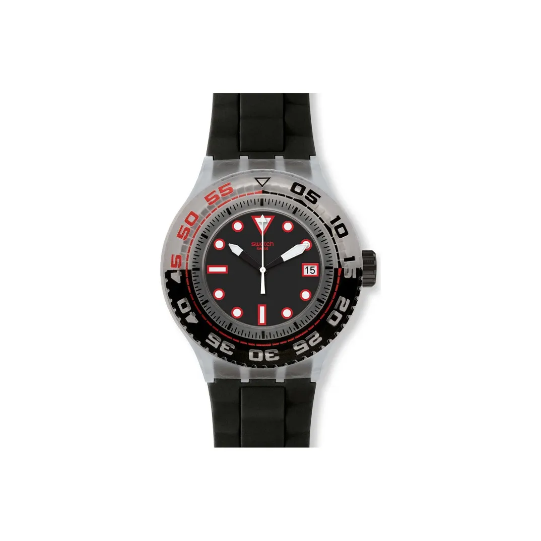 SWATCH SCUBA LIBRE Collection Кварцевый механизм Унисекс Часы 44 мм Черный циферблат Пластиковый корпус Часы Силиконовый ремешок
