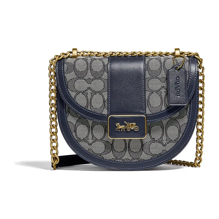 COACH Alie Холст с кожей Седло Сумка Сумка через плечо Маленькая Женская Морской синий