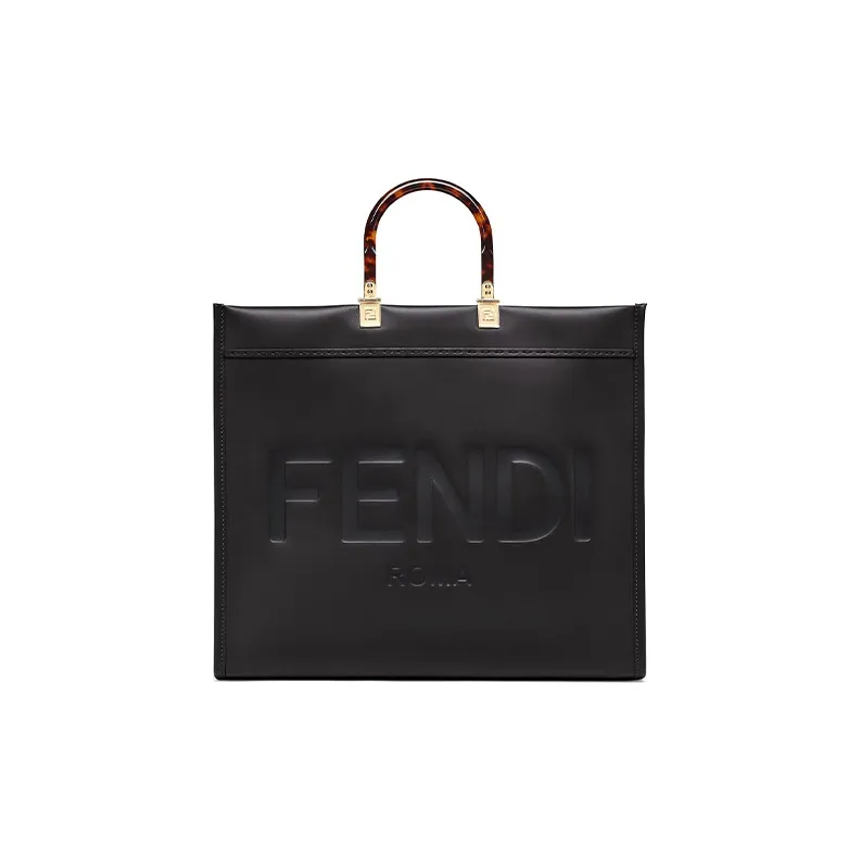 FENDI Sunshine Large Black Leather Shopper Black