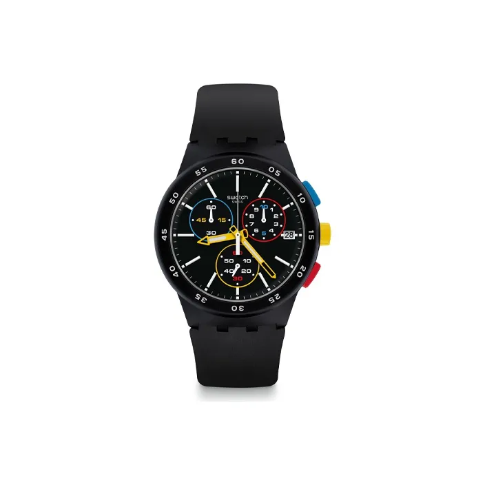 Swatch Quartz Механизм Мужские часы Циферблат 50,1*42 мм Черный Пластиковый корпус Часы Силиконовый ремешок