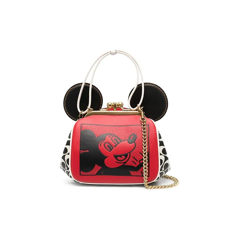 COACH Disney Collaboration X Keith Haring Collaboration Kisslock Cow Leather Handbag Handbag Small Size Women's Red