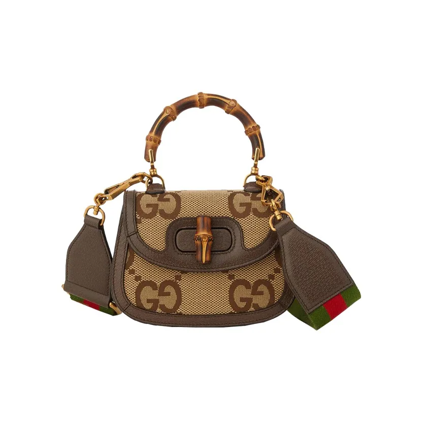 GUCCI Bamboo 1947 Canvas With Leather Trim Bamboo Bag Canvas Bag, Handbag, Shoulder Bag Mini Women's