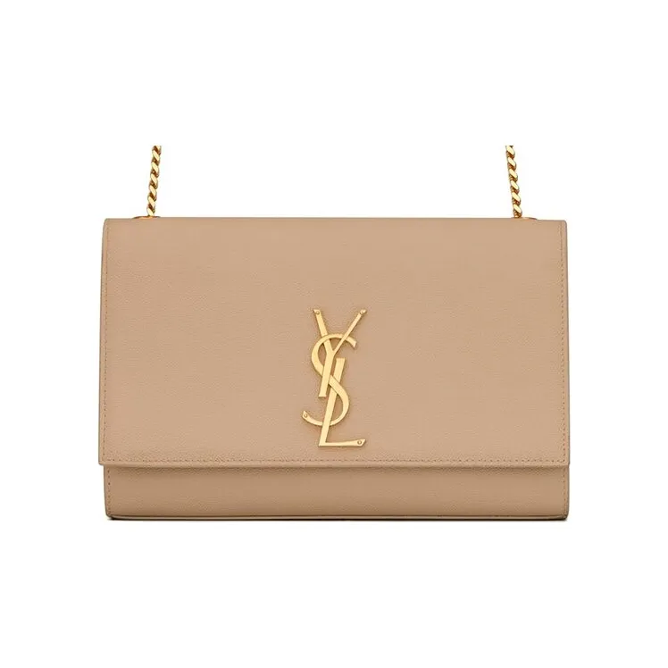 SAINT LAURENT Grain Embossed Leather, Chain Portable Crossbody Bag, Shoulder Bag Women's Dark Beige