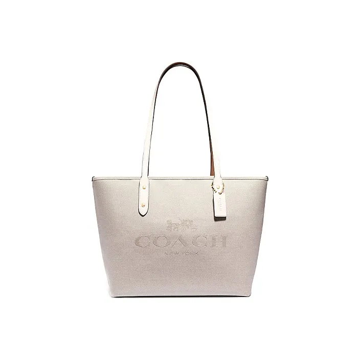 COACH City Zip Tote Fabric With Cow Leather Tote Bag Shopping Bag Handbag Shoulder Bag Women's Pure White