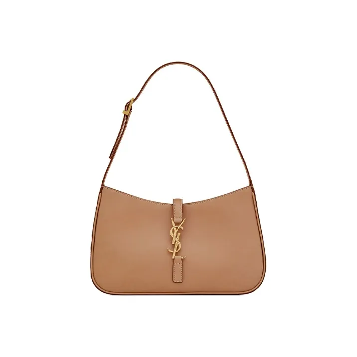 SAINT LAURENT LE5A7 Vegetable Tanned Leather Shoulder Bag, Hobo Bag, Handbag, Shoulder Bag Women's Brown Gold