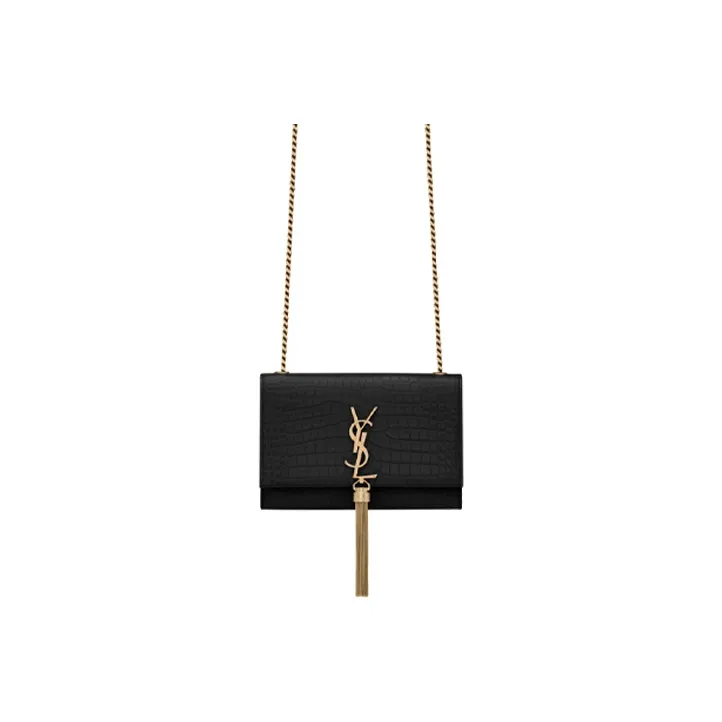 SAINT LAURENT KATE Shiny Cow Leather With Nubuck Shoulder Bag Crossbody Bag Small Size Women's Black