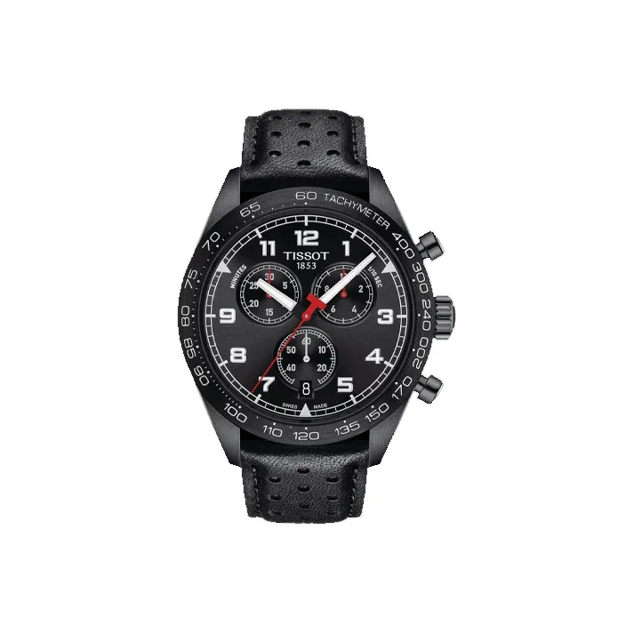 TISSOT Luchi 516 Series Кварцевый механизм Мужские часы Часы 45 мм Черный циферблат Корпус из нержавеющей стали Кожаный ремешок