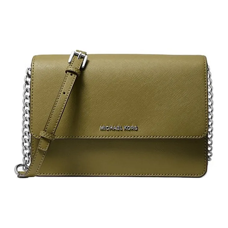 MICHAEL KORS Daniela Leather Envelope Bag, Shoulder Bag Large Size Women's Army Green