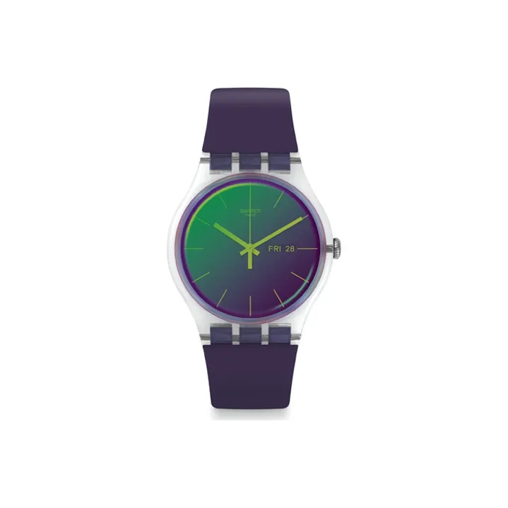 Swatch Quartz Механизм Унисекс Часы 41 мм Зеленый Циферблат Пластиковый Корпус Часы Силиконовый Ремешок