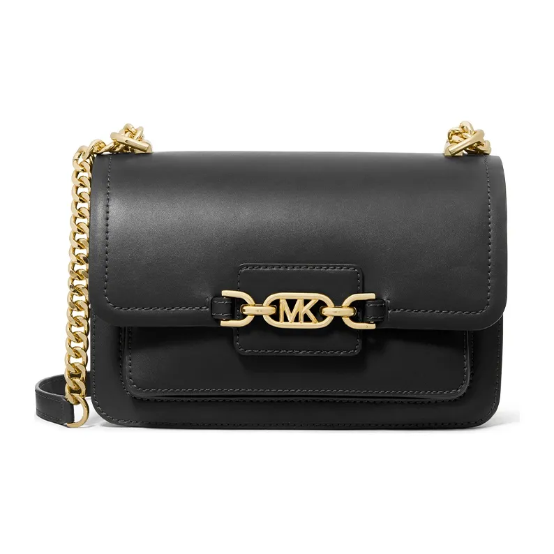 MICHAEL KORS Heather Leather Envelope Bag Flap Crossbody Bag Large Size Women's Black