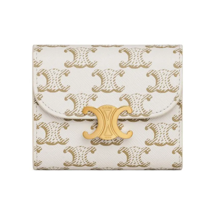 CELINE Triomphe Sheepskin Wallet Small Size Women's Candy White/Tawny