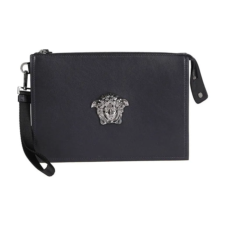VERSACE Leather Coin Purse, Briefcase, Clutch Regular Men's Black