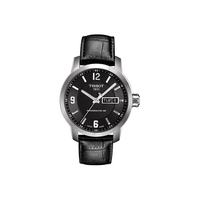 TISSOT Junchi 200 Series Automatic Mechanical Movement Men's Watch 39mm Black Dial Stainless Steel Case Leather Strap