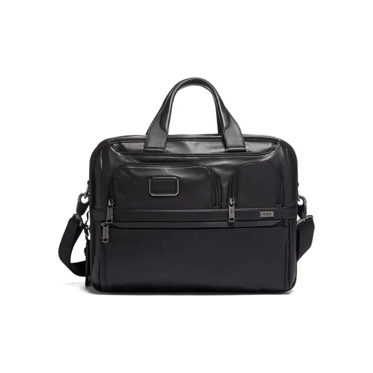 TUMI Organizer Leather Briefcase Unisex Black