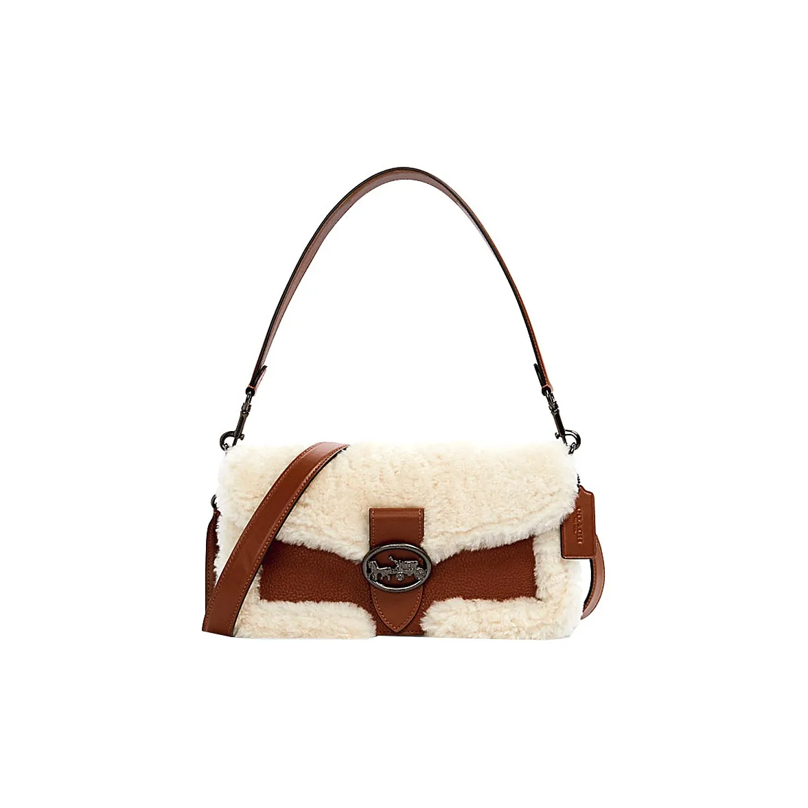 COACH Georgie Cow Leather Shoulder Bag, Portable Crossbody Bag Women's White, Brown & Multicolor
