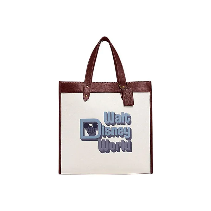 COACH Disney, Collaboration Leather Tote Bag, Shopping Bag, Crossbody Bag, Shoulder Bag Tubas Women's White & Brown