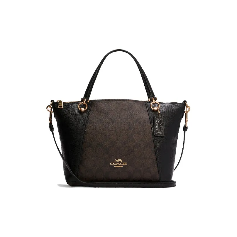 COACH Kacey Холщовая кожа Пельменная сумка Сумка через плечо Сумка через плечо Маленькая женская Темно-коричневый и Черный