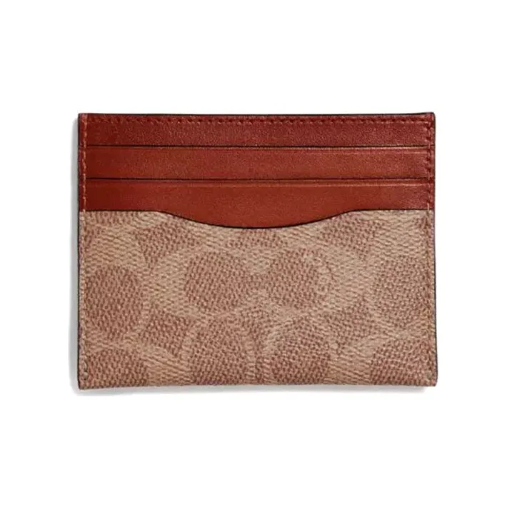 COACH Кошелек для карт с покрытием холст телячья кожа кожа кошелек держатель для карт держатель для карт мужской коричневый ржавый