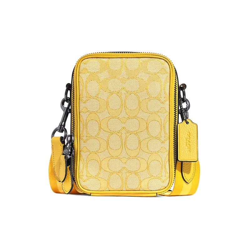 COACH Jacquard Fabric With Pebbled Leather Cell Phone Pouch, Shoulder Bag, Crossbody Bag Mini Women's