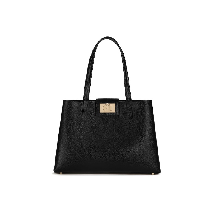 トートバッグ Furla Structured Black Handbag With Gold-Tone Clasp Furla | Bags | Furla Structured Black Handbag With Goldtone