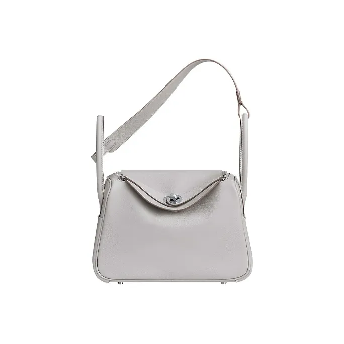 HERMES Lindy Evercolor Calfskin Handbag Shoulder Bag Women's 80 Gris Perle Pearl Gray
