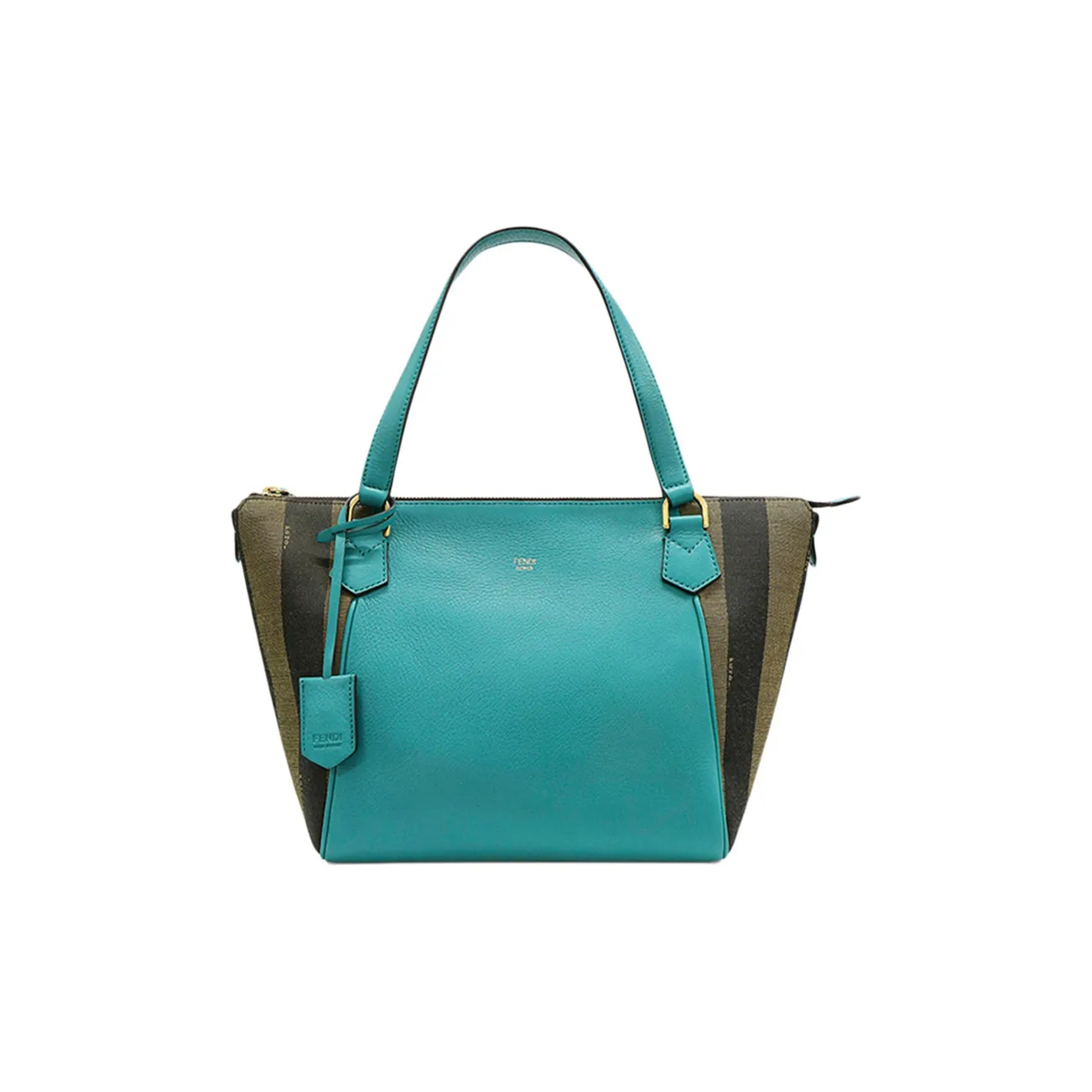 FENDI Canvas With Leather Tote Bag, Shopping Bag, Shoulder Bag, Handbag Regular Women's Lake Blue/Brown