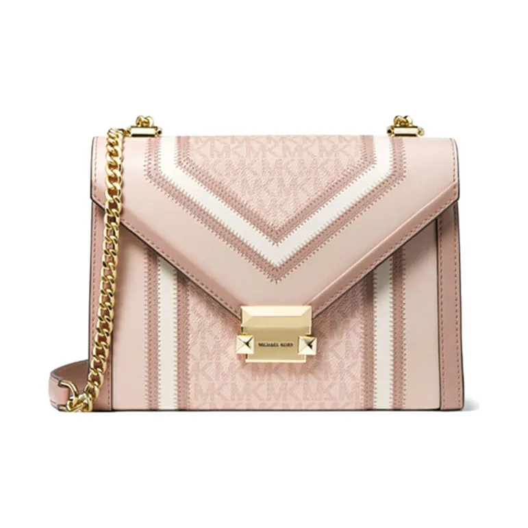MICHAEL KORS MK Whitney Cow Leather Envelope Bag, Shoulder Bag, Crossbody Bag Tubas Women's Pink White