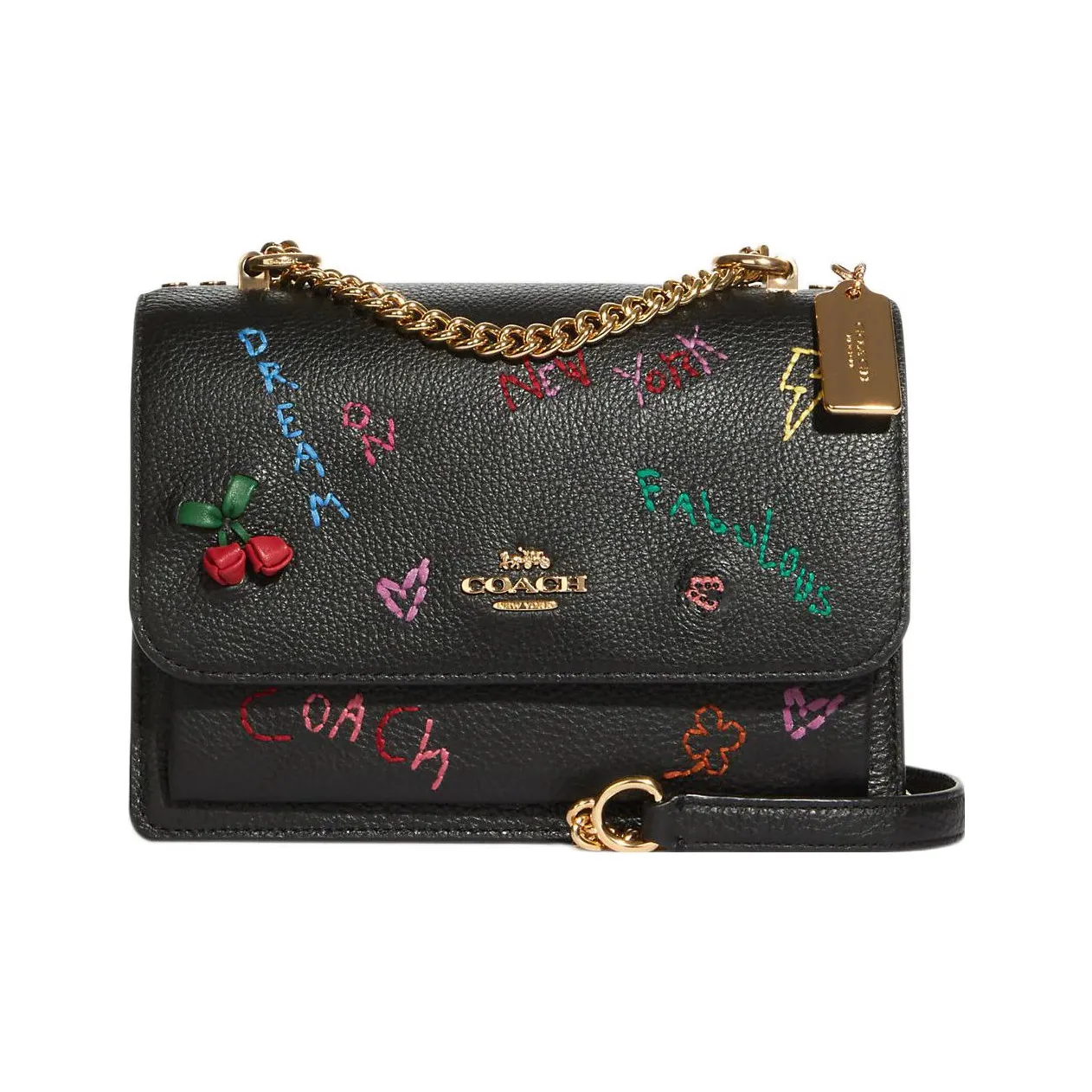 COACH Diary Вышивка Коллаборация Klare Кожа Аккордеонная сумка Сумка через плечо Маленькая Женская Черная