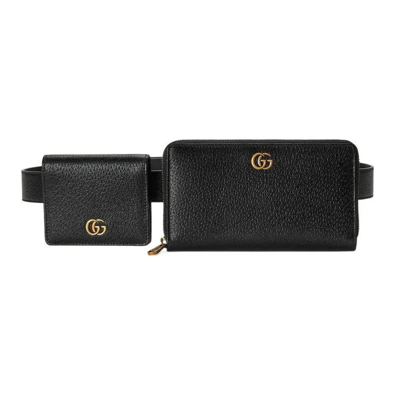GUCCI Leather Combo Bag Wallet With Money Clip Waist Bag Unisex Black