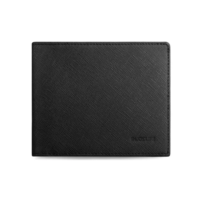 INJOYLIFE Cross Grain Genuine Leather Wallet Men's Black