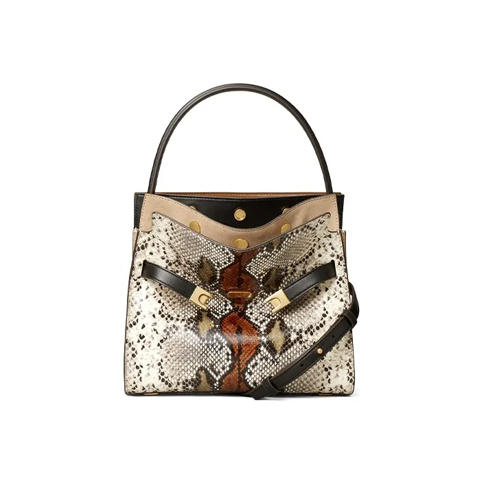 TORY BURCH Lee Radziwill Cow Leather Handbag Shoulder Bag Crossbody Bag Small Size Women's Khaki Color Blocking