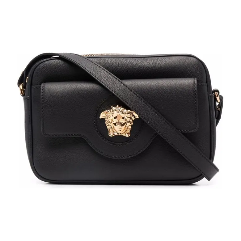 VERSACE Leather Shoulder Bag Crossbody Bag Women's Black