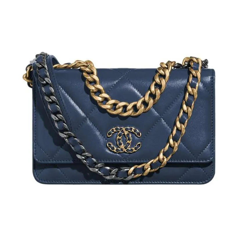 CHANEL 19Bag Lambskin Shoulder Bag Women's Marine Blue