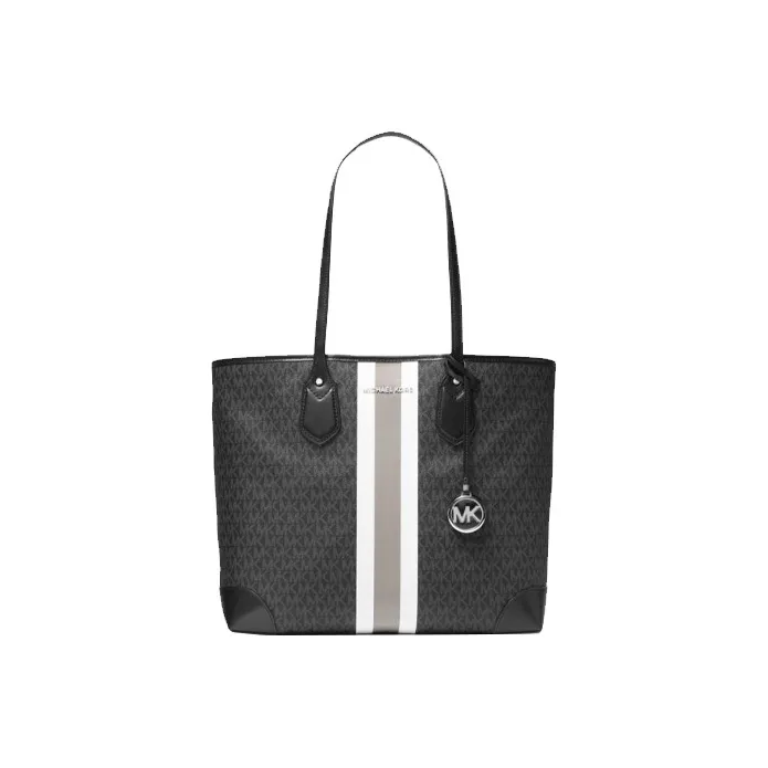 MICHAEL KORS Leather Cotton Canvas Tote Bag, Shopping Bag, Shoulder Bag, Handbag Tubas Women's Black
