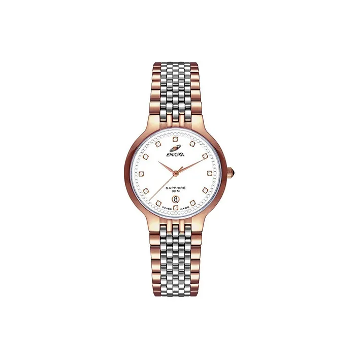 ENICAR Nano Collection Кварцевый механизм Мужские часы Циферблат 36,5 мм Белый Стальной корпус часов Стальной ремешок 955 33 2772GP