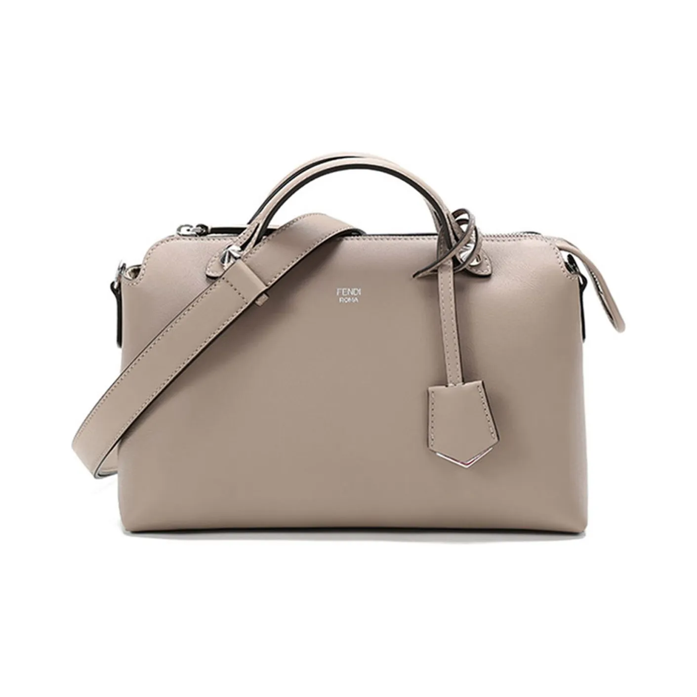 FENDI By The Way Series Cow Leather Boston Bag, Crossbody Handbag Medium Size Women's Brown Gray