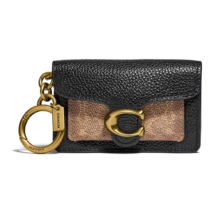 COACH Tabby Canvas With Leather Card Holder, Coin Purse Mini Women's Black & Monogram