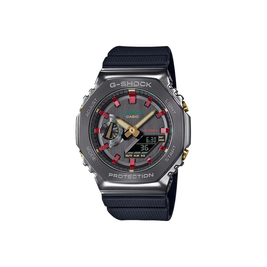 CASIO Full Metal Collection Octagonal Кварцевый механизм Смольный ремешок Часы Мужские Черный циферблат