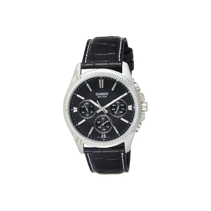 CASIO Standard Series DRESS Collection Кварцевый механизм Кожаный ремешок Часы Мужские Черный циферблат