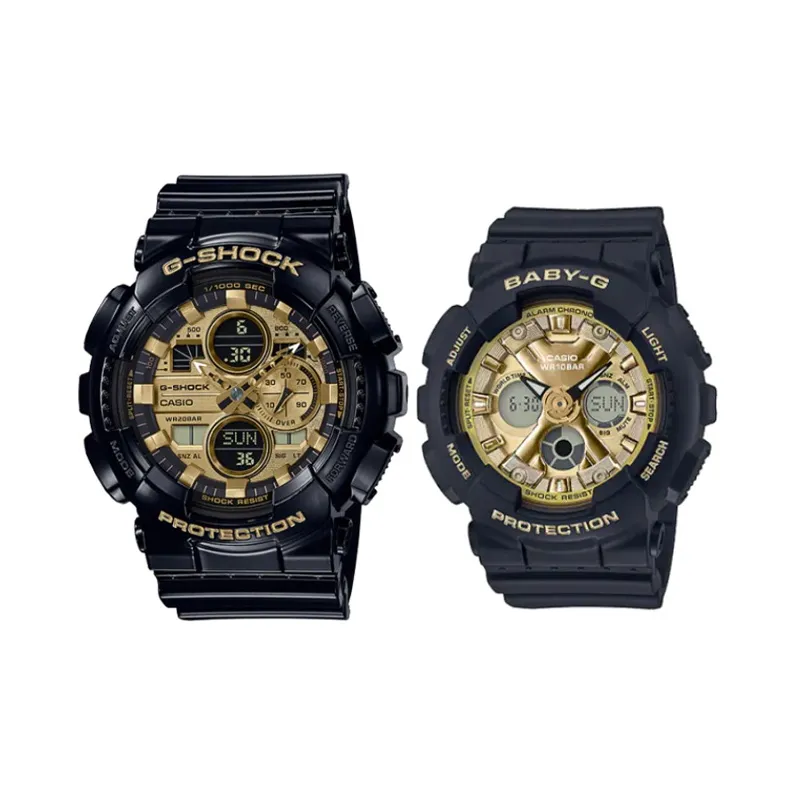 CASIO Парные часы Коллекция GA BA Коллекция Кварцевый механизм Часы Унисекс Золотой циферблат GA 140GB 1A1JF BA 130 1A3JF