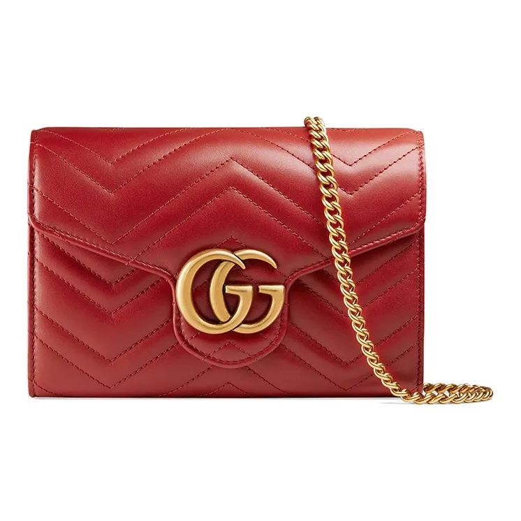 GUCCI Leather Envelope Bag Shoulder Bag Crossbody Bag Regular Women's Red