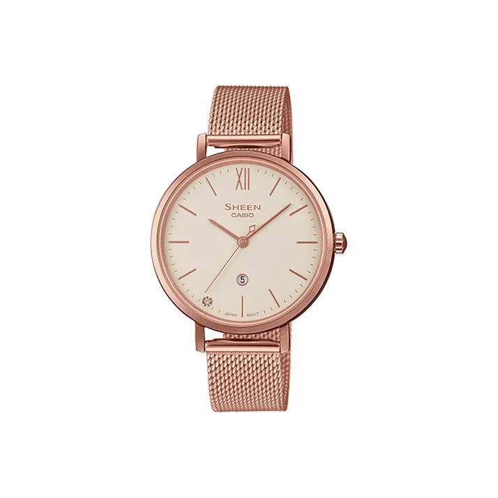 CASIO SHEEN Кварцевый механизм нержавеющая сталь ремешок женские часы жемчужная раковина цвет циферблата
